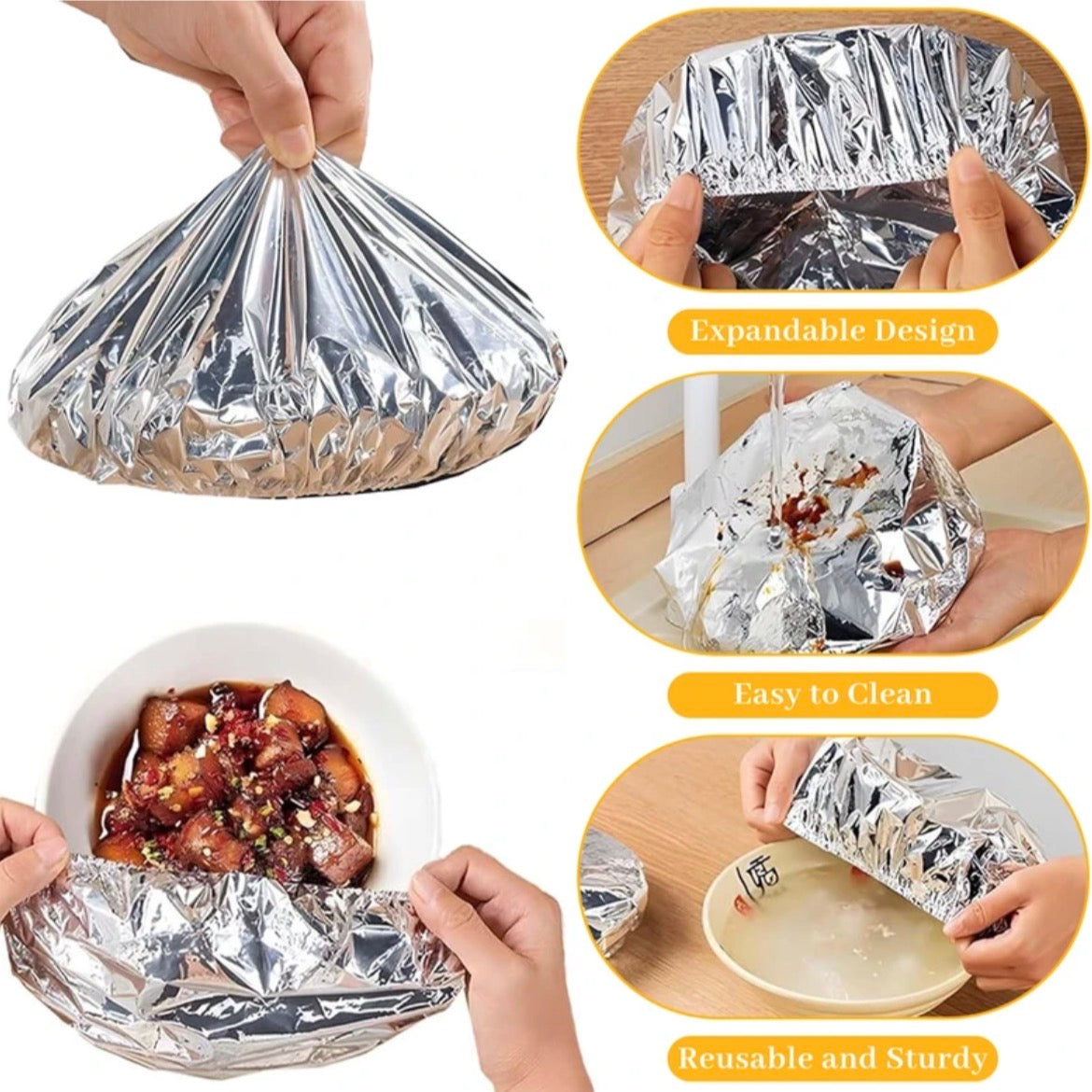 Reusable Aluminum Foil Food Cover / Elastic Bowl Cover